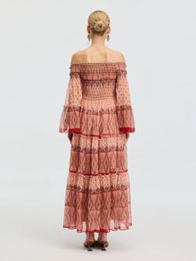 Smocked Off-Shoulder Silk Dress - Social Queen