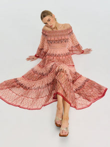 Smocked Off-Shoulder Silk Dress - Social Queen
