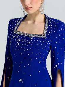 Square Neck Beaded Evening Gown - Social Queen