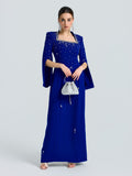 Square Neck Beaded Evening Gown - Social Queen