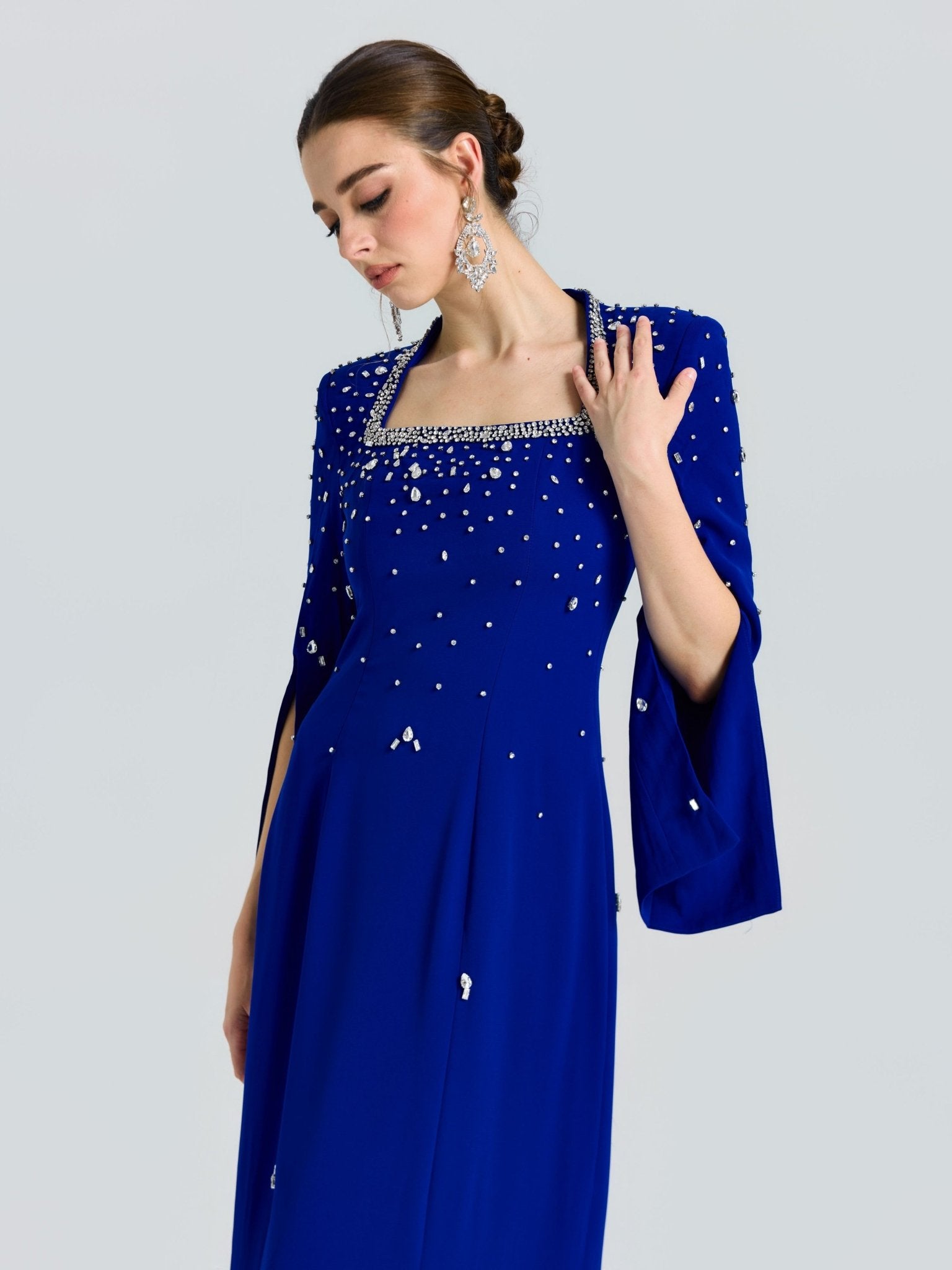 Square Neck Beaded Evening Gown - Social Queen
