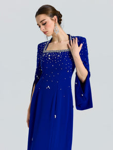 Square Neck Beaded Evening Gown - Social Queen