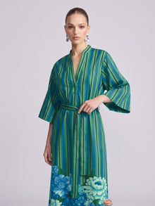 Stripe & Floral Print Linen Dress - Social Queen