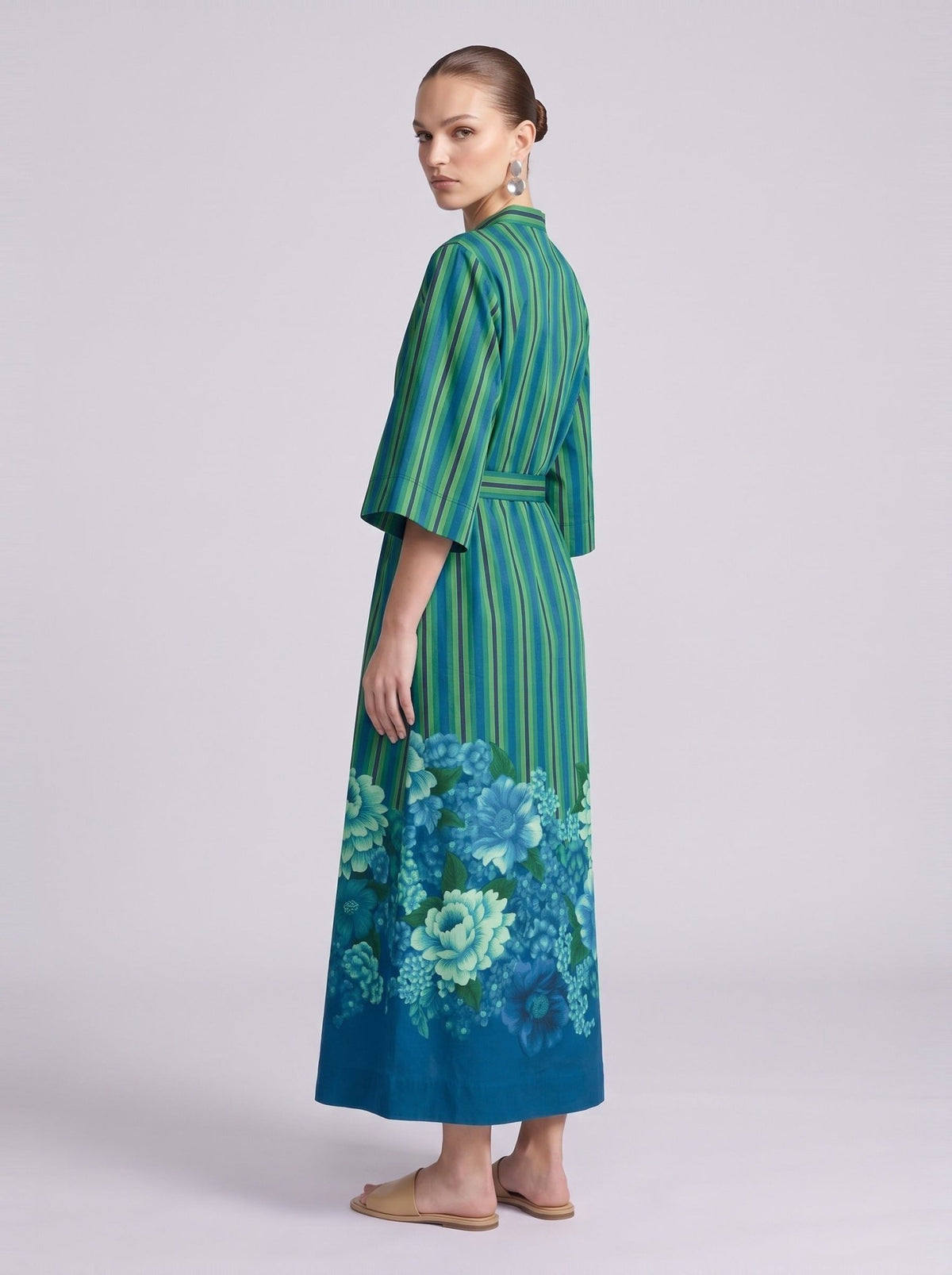 Stripe & Floral Print Linen Dress - Social Queen