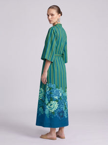 Stripe & Floral Print Linen Dress - Social Queen