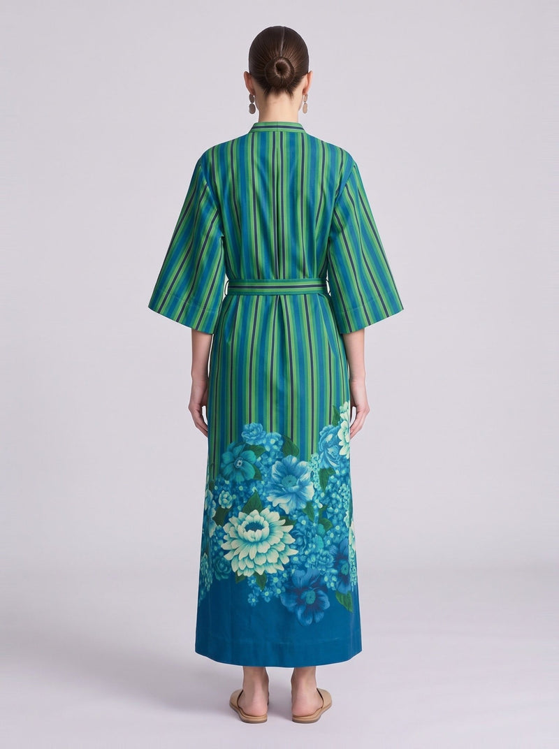 Stripe & Floral Print Linen Dress - Social Queen
