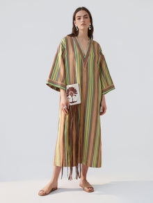 Striped Embroidered Cotton Kaftan Dress - Social Queen