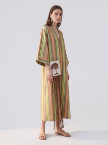 Striped Embroidered Cotton Kaftan Dress - Social Queen