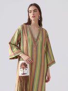 Striped Embroidered Cotton Kaftan Dress - Social Queen