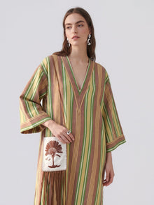 Striped Embroidered Cotton Kaftan Dress - Social Queen
