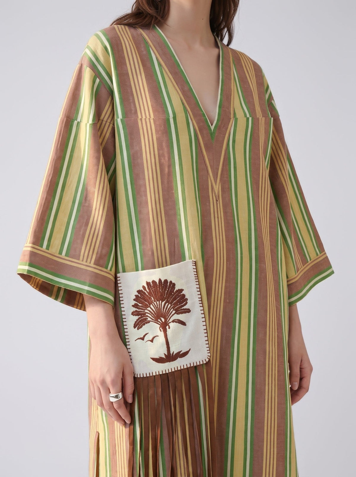 Striped Embroidered Cotton Kaftan Dress - Social Queen