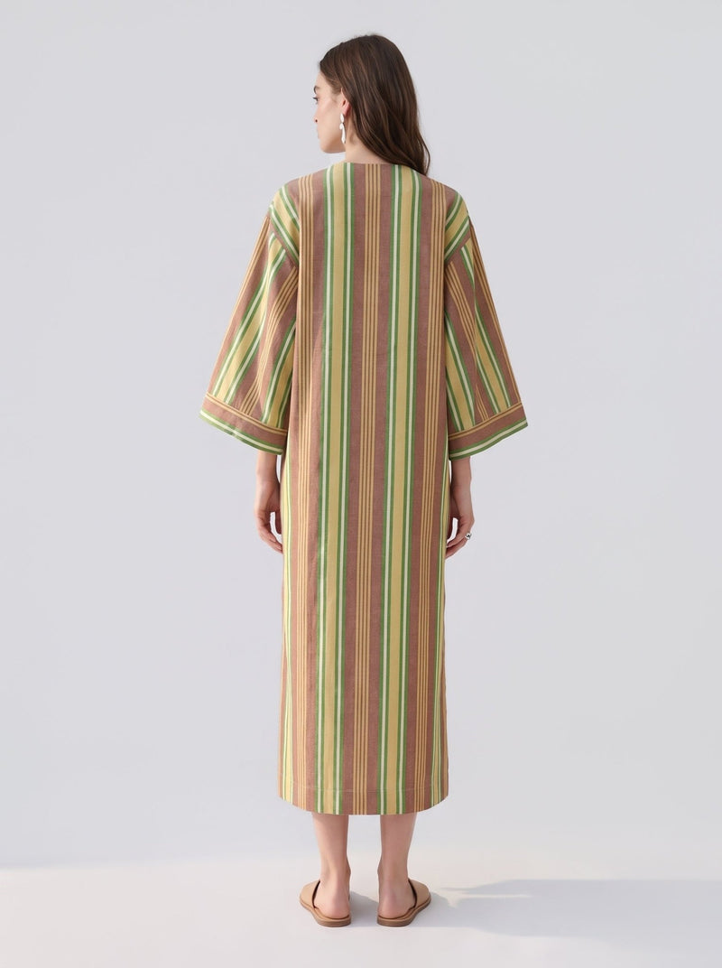 Striped Embroidered Cotton Kaftan Dress - Social Queen