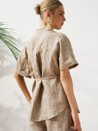 Striped Linen Blend Tie - Waist Shirt - Social Queen