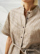 Striped Linen Blend Tie - Waist Shirt - Social Queen