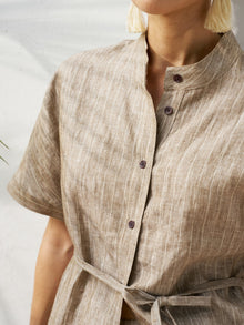 Striped Linen Blend Tie - Waist Shirt - Social Queen