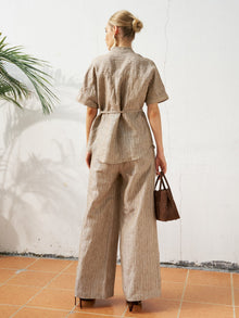 Striped Linen Blend Tie - Waist Shirt - Social Queen