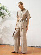 Striped Linen Blend Tie - Waist Shirt - Social Queen