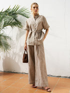 Striped Linen Blend Wide - Leg Pants - Social Queen