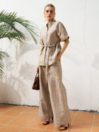 Striped Linen Blend Wide - Leg Pants - Social Queen