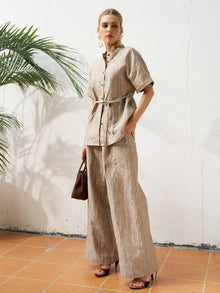 Striped Linen Blend Wide - Leg Pants - Social Queen