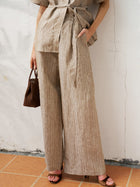 Striped Linen Blend Wide - Leg Pants - Social Queen