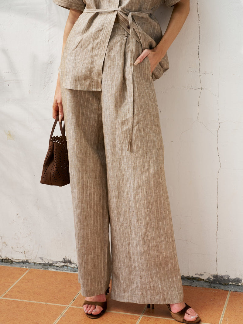 Striped Linen Blend Wide - Leg Pants - Social Queen
