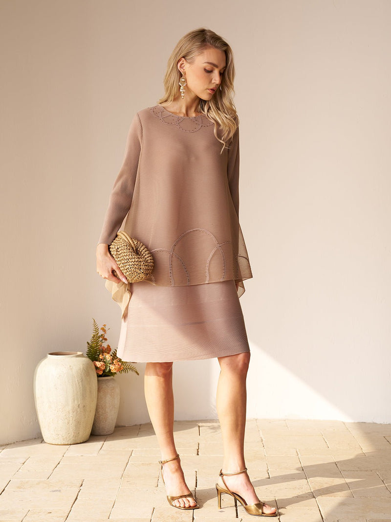 Textured Pleated Asymmetric Dress - Social Queen