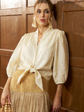 Tie - Front Ramie V - Neck Blouse - Social Queen