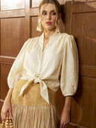 Tie - Front Ramie V - Neck Blouse - Social Queen