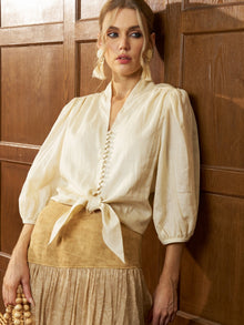 Tie - Front Ramie V - Neck Blouse - Social Queen