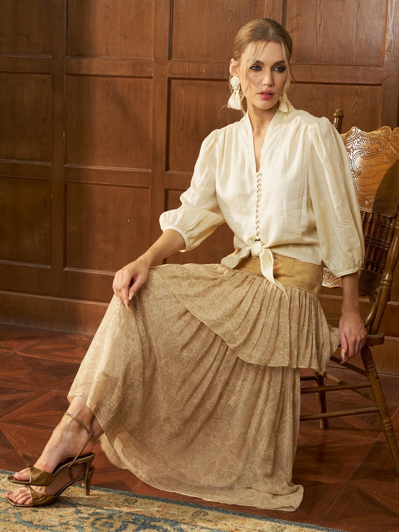 Tie - Front Ramie V - Neck Blouse - Social Queen