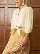 Tie - Front Ramie V - Neck Blouse - Social Queen