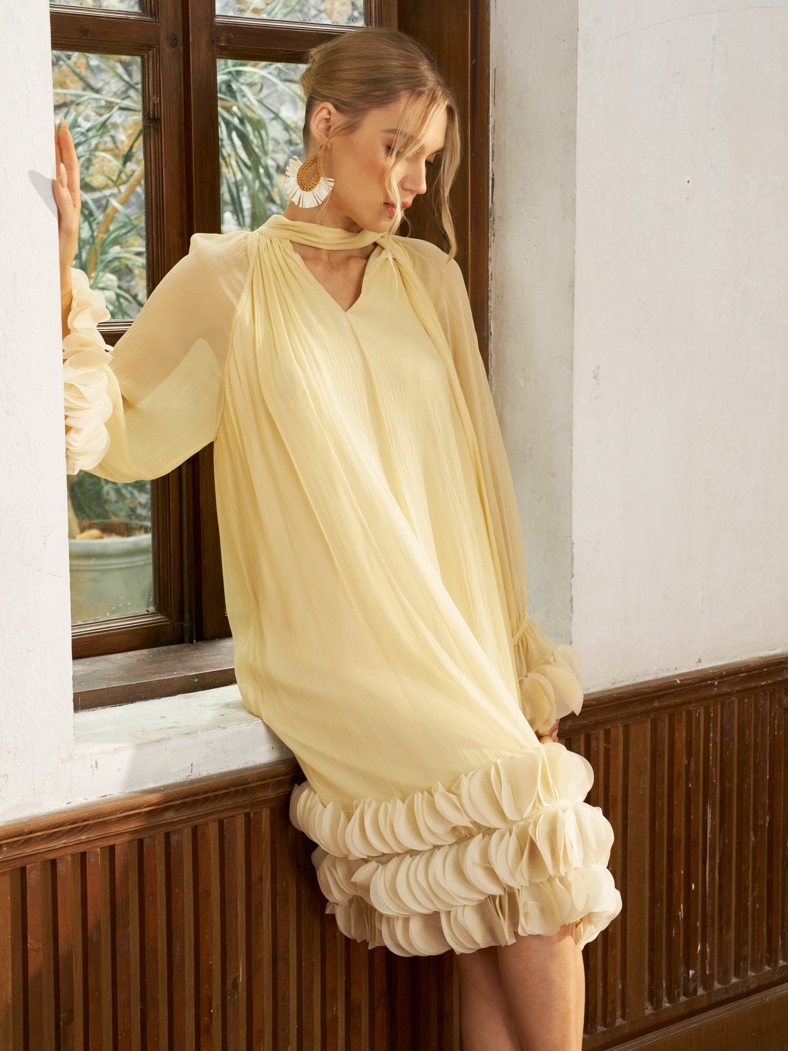 Tiered Ruffle Silk Halter Dress - Social Queen