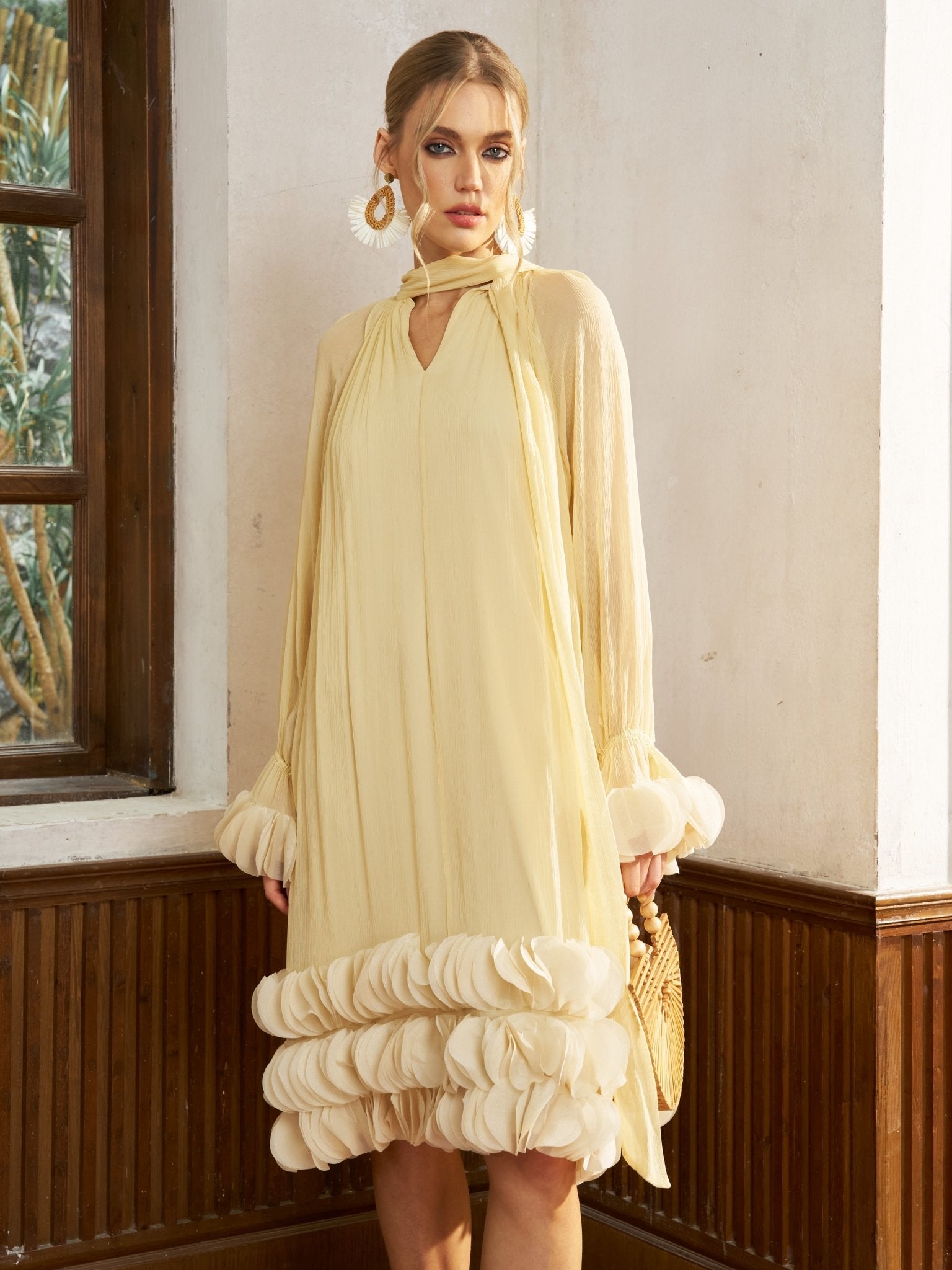 Tiered Ruffle Silk Halter Dress - Social Queen