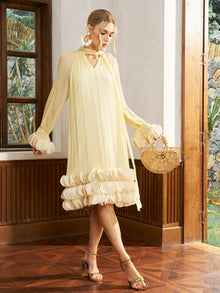 Tiered Ruffle Silk Halter Dress - Social Queen