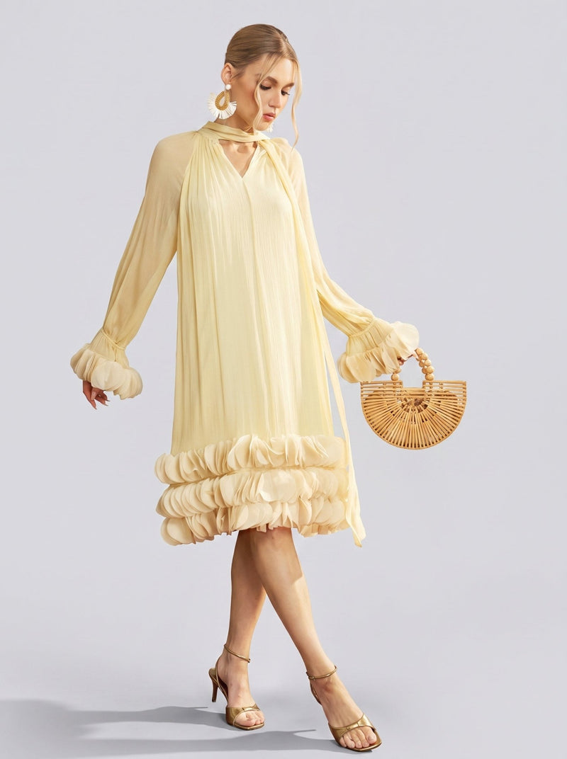 Tiered Ruffle Silk Halter Dress - Social Queen