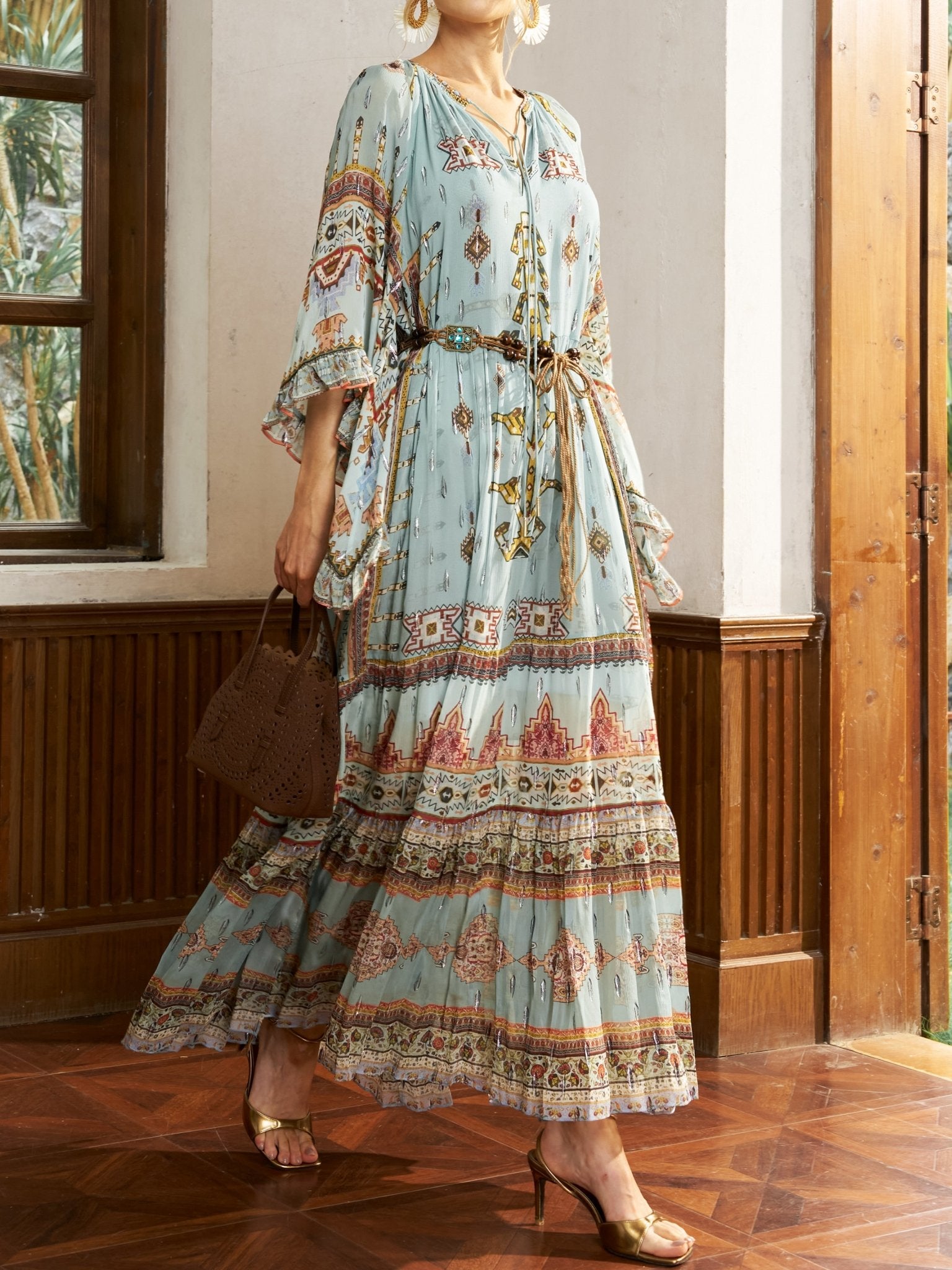 Tribal Print Mulberry Silk Dress - Social Queen