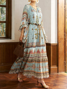 Tribal Print Mulberry Silk Dress - Social Queen