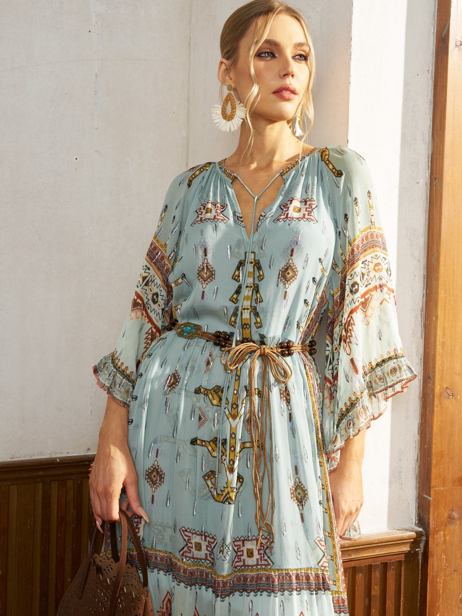 Tribal Print Mulberry Silk Dress - Social Queen