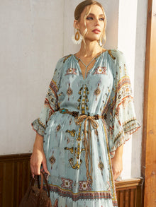Tribal Print Mulberry Silk Dress - Social Queen