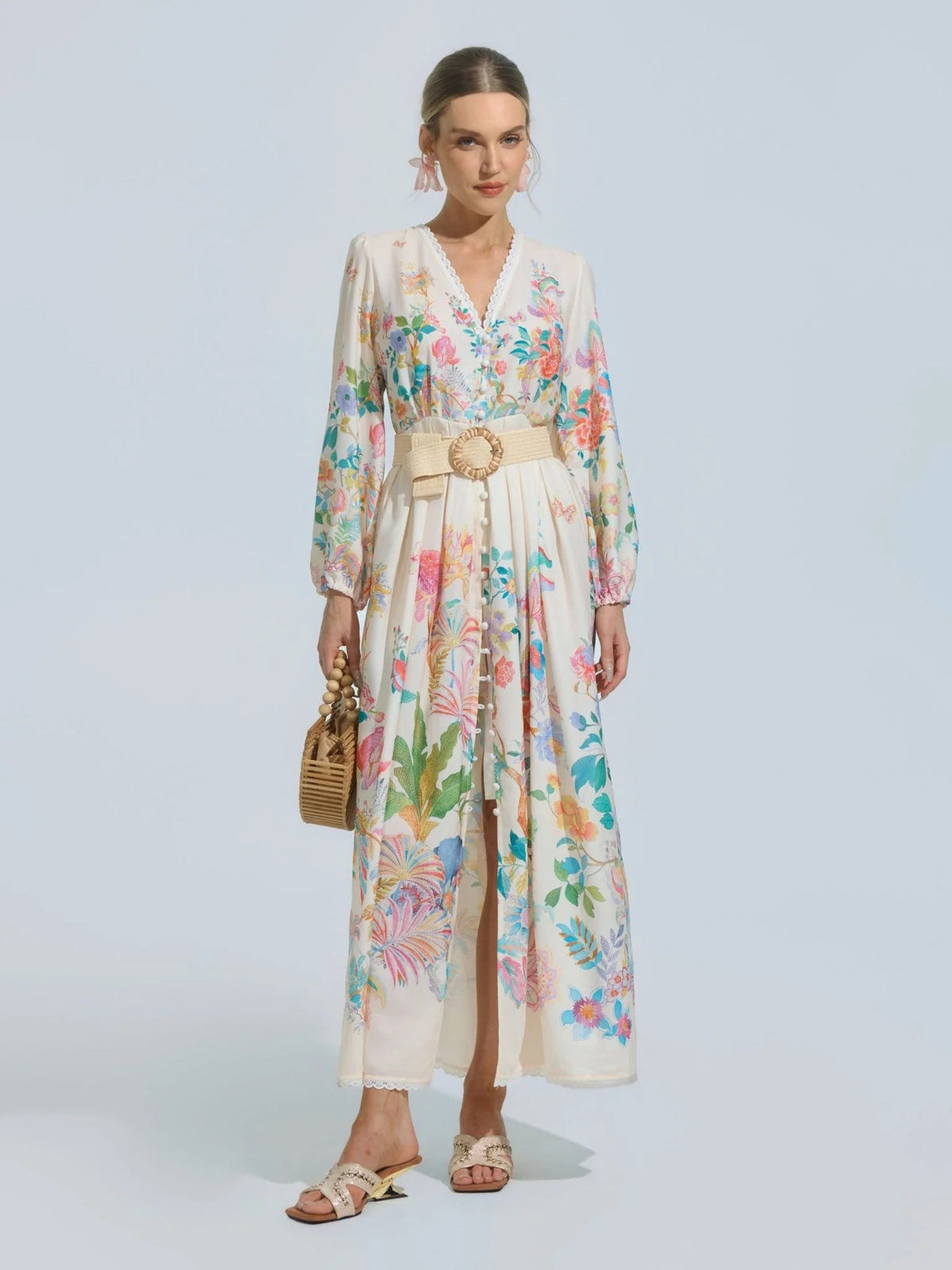 Tropical Botanical Printed Maxi Dress - Social Queen