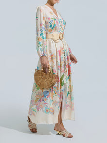 Tropical Botanical Printed Maxi Dress - Social Queen