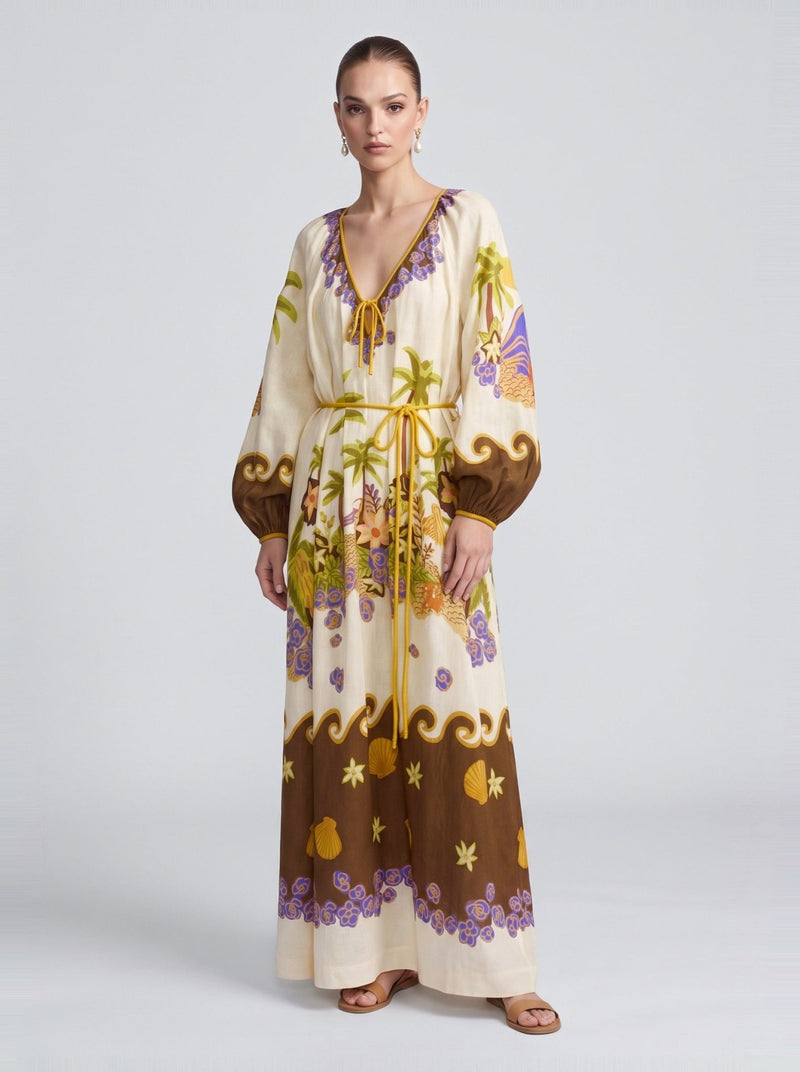 Tropical Escape Linen Maxi Dress - Social Queen