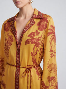 Tropical Motif Print Silk Shirtdress - Social Queen