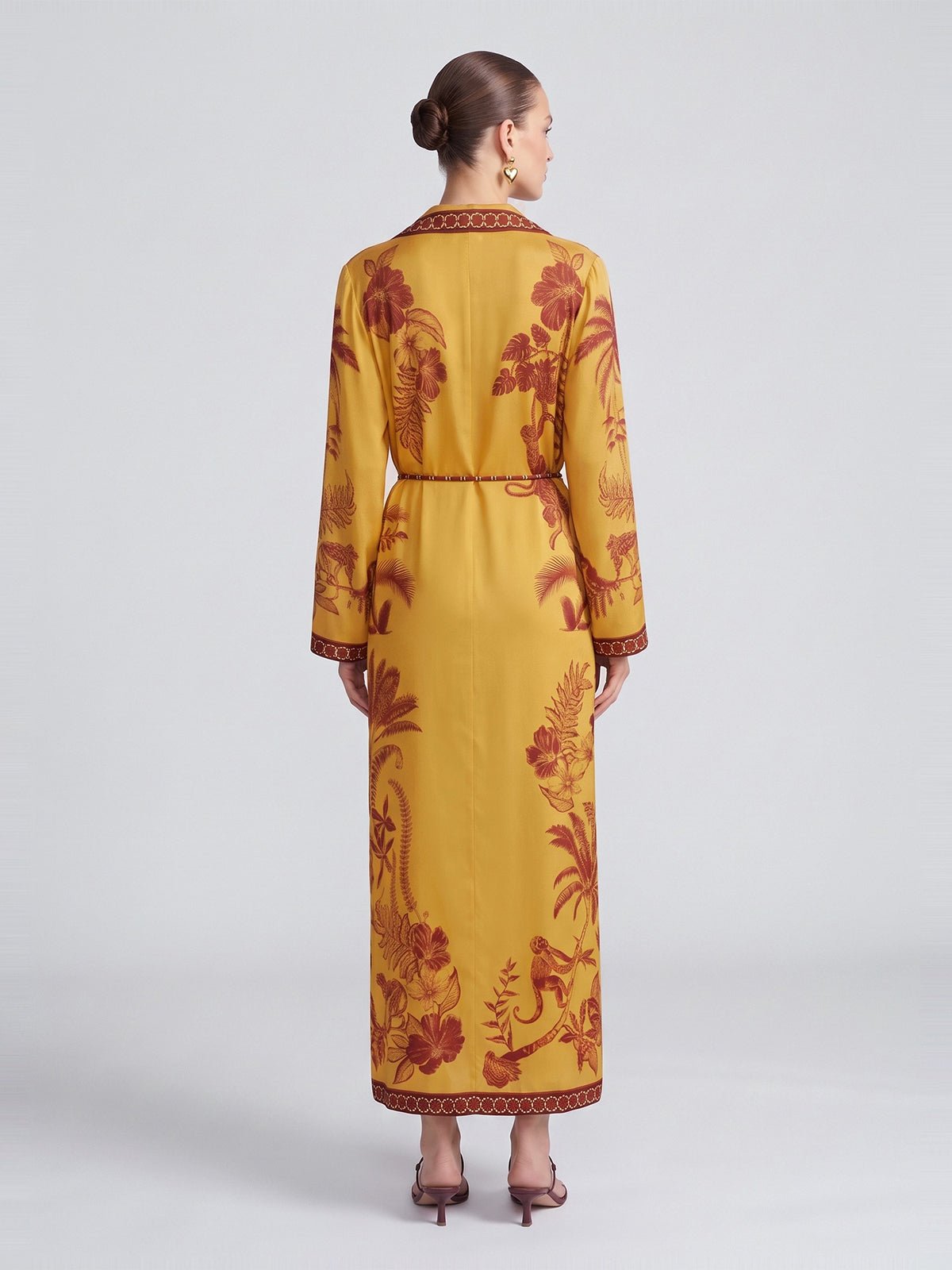 Tropical Motif Print Silk Shirtdress - Social Queen