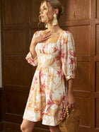 Tropical Print Puff Sleeve Mini Dress - Social Queen