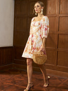 Tropical Print Puff Sleeve Mini Dress - Social Queen