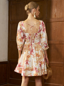 Tropical Print Puff Sleeve Mini Dress - Social Queen