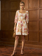 Tropical Print Puff Sleeve Mini Dress - Social Queen