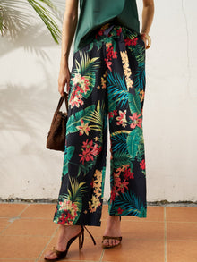 Tropical Print Wide - Leg Pants - Social Queen